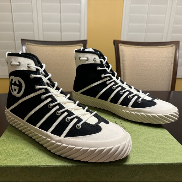New Gucci GG Logo High Top Sneaker Shoes Black White Size UK 12 / US 12.5 - Picture 16 of 16
